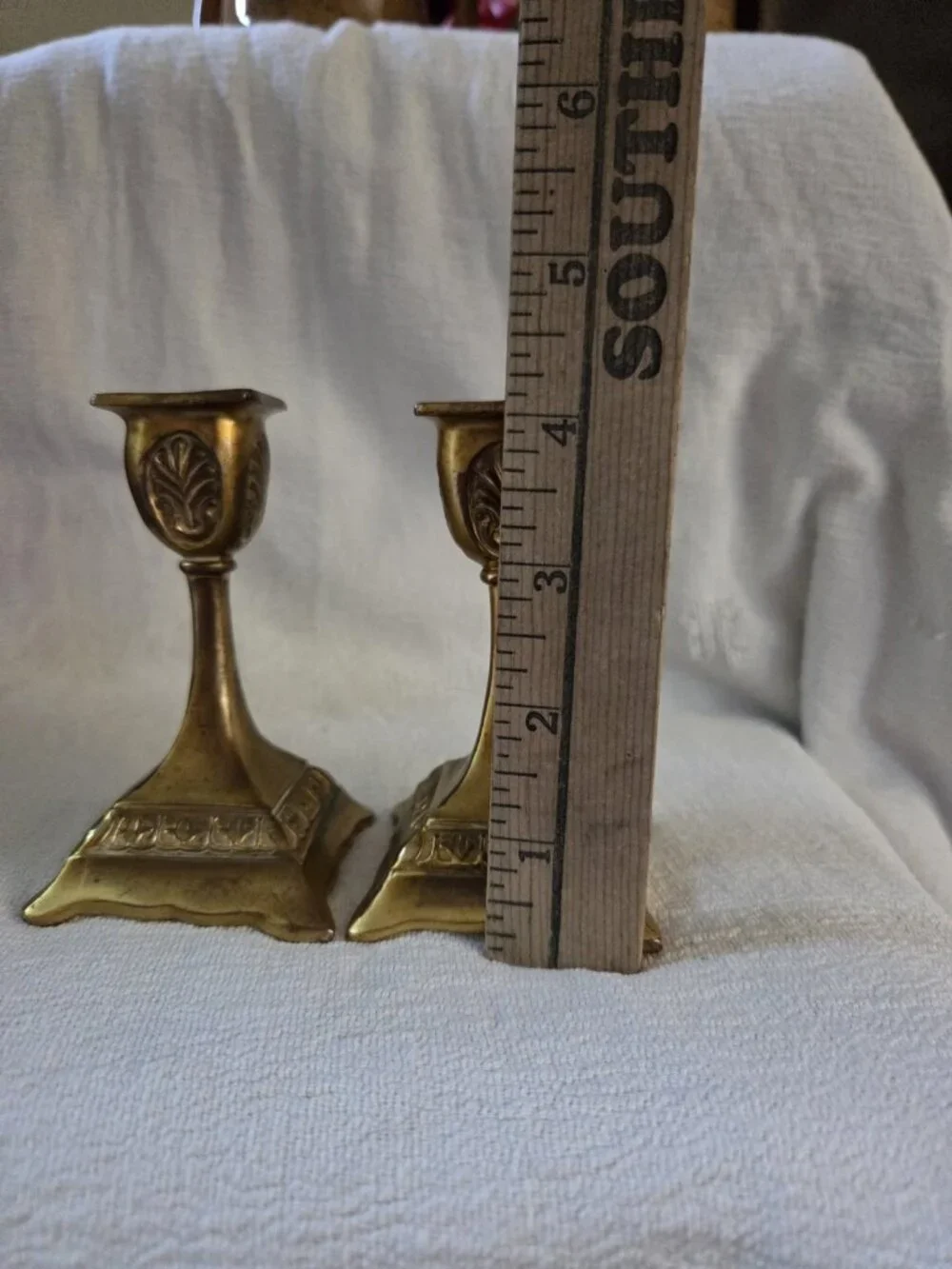 Pair Brass Square Candlestick Holders  Taper Candle Traditional Style 4